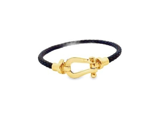18K Yellow Gold and Leather Bracelet with Industrial Clasp Design